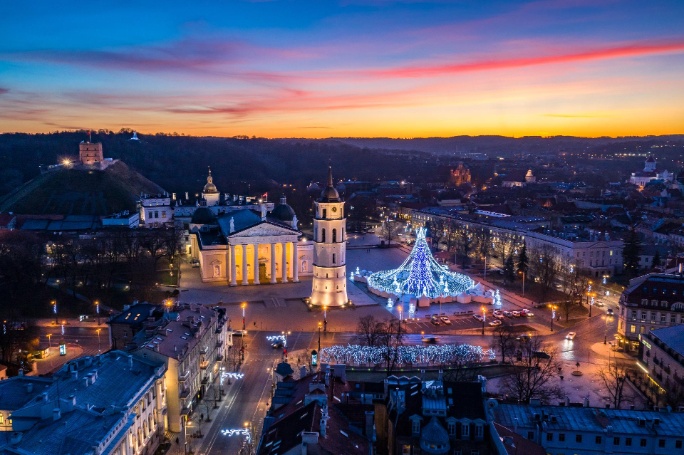 Lituania, Vilnius, vista aérea manaña invierno