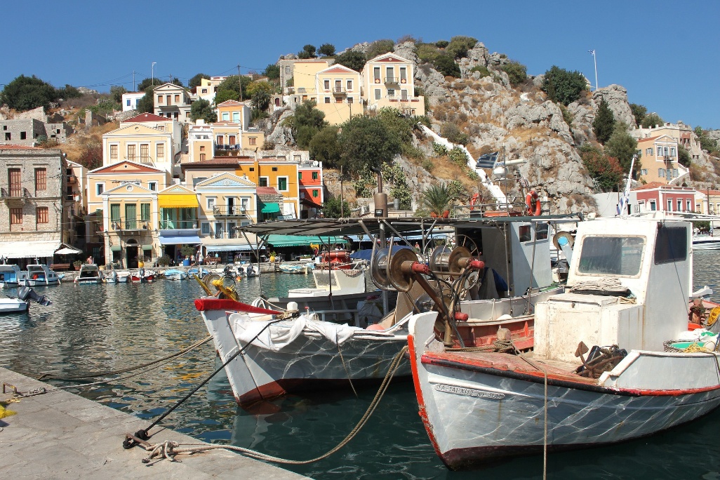 rodas grecia playa puerto ciudad barco pueblo