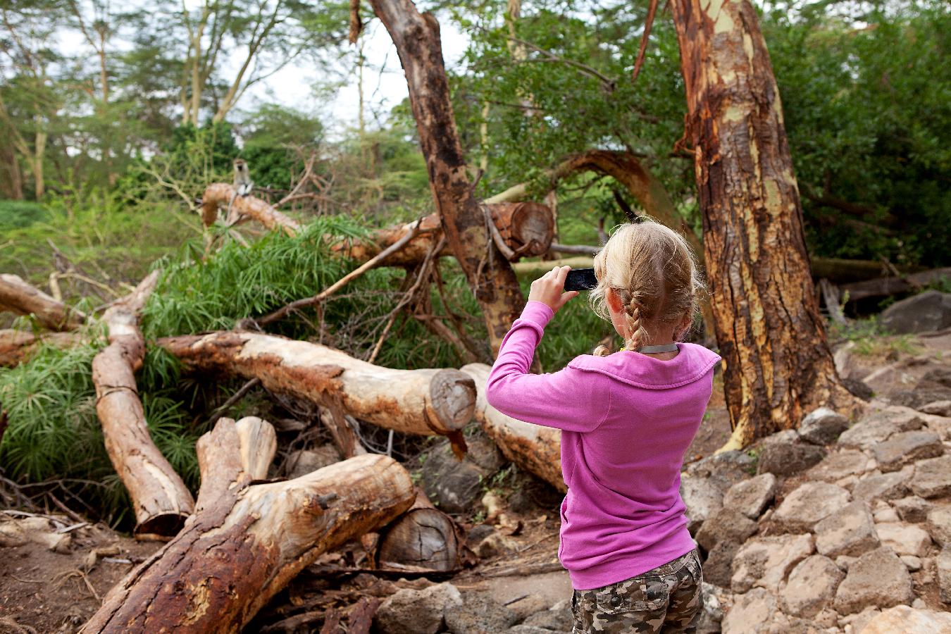 Niña haciendo fotos durante un safari en Kenia