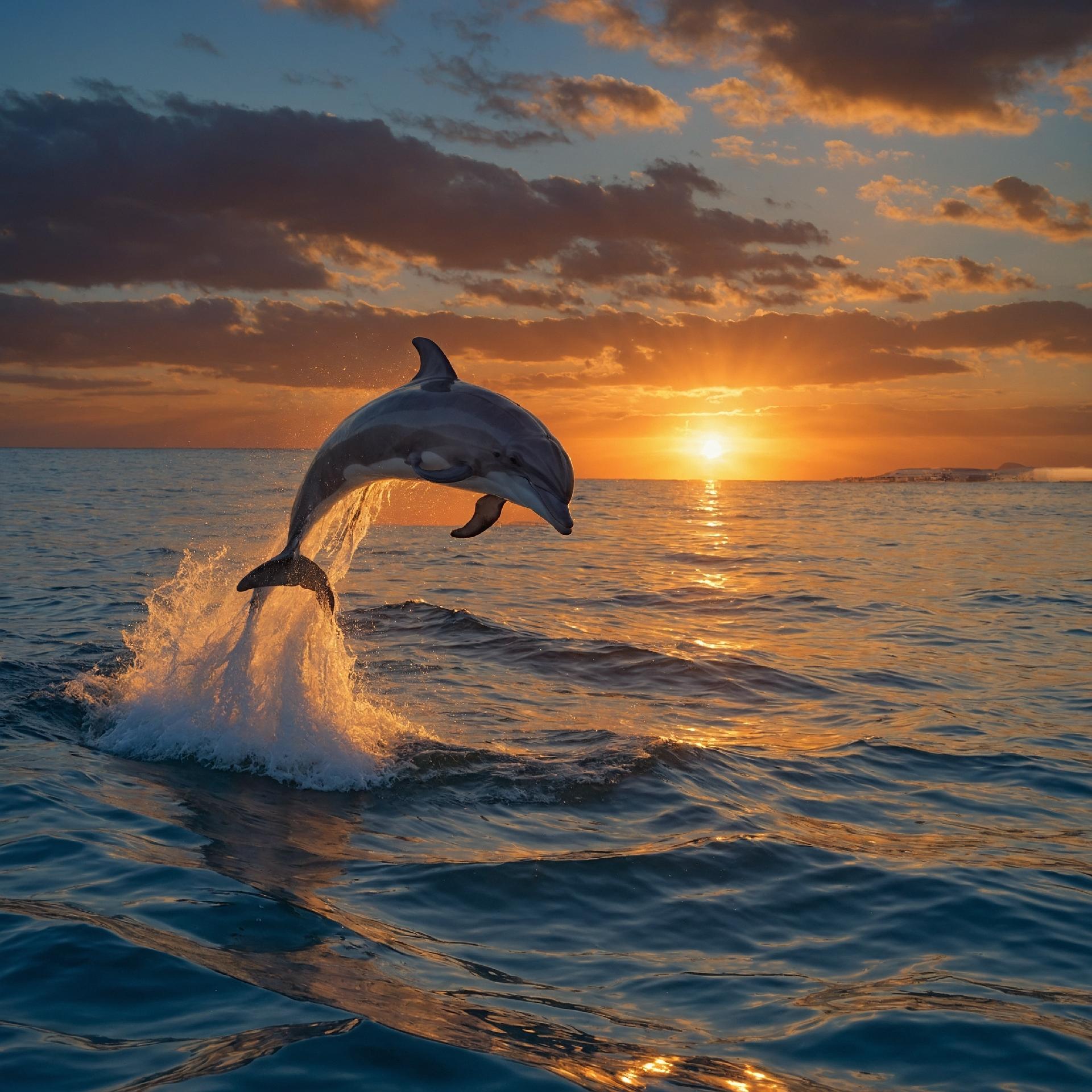 Delfines saltando al atardecer durante un safari de delfines